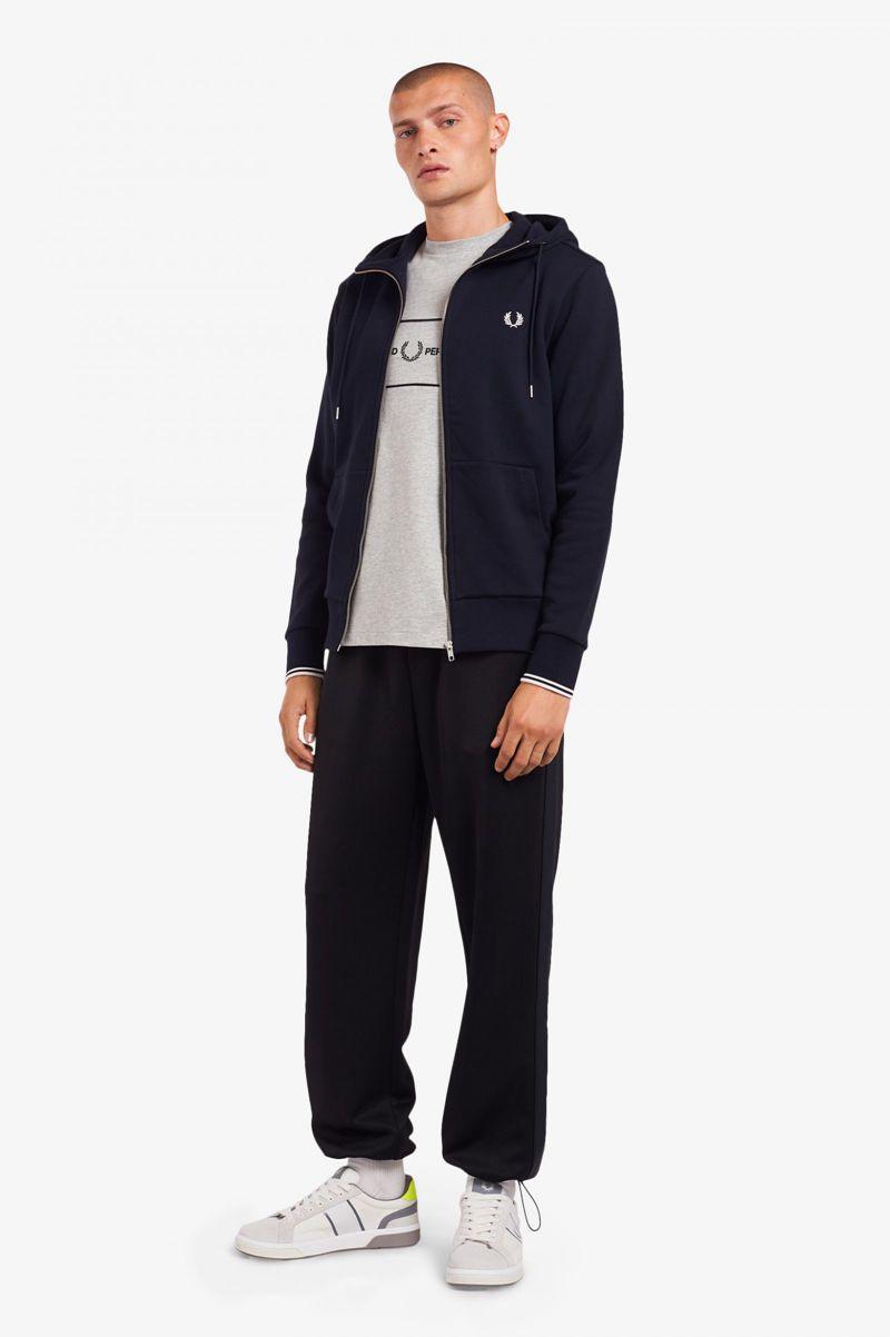 Navy Fred Perry Hooded Zip Through Men's Sweatshirts | PH 1589DFMN